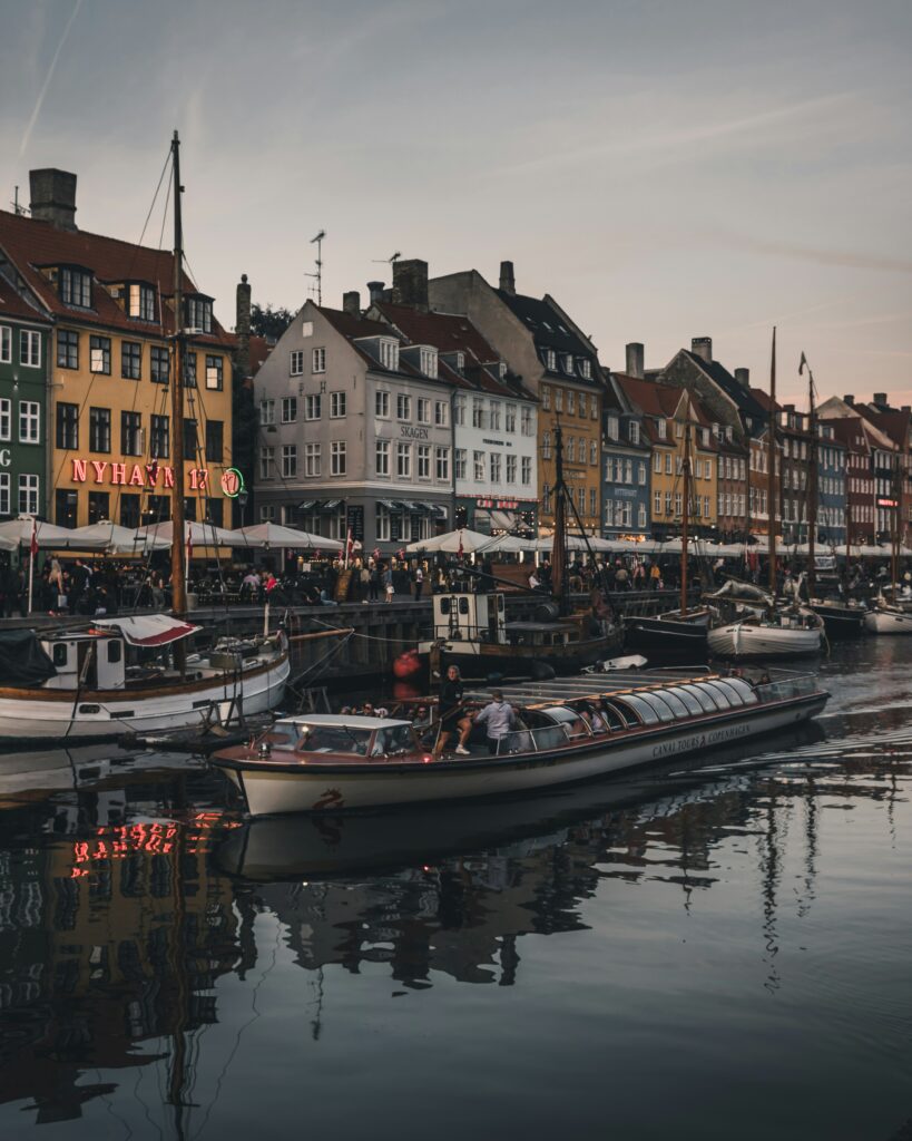 Boats and buildings in Nyhavn, Copenhagen.